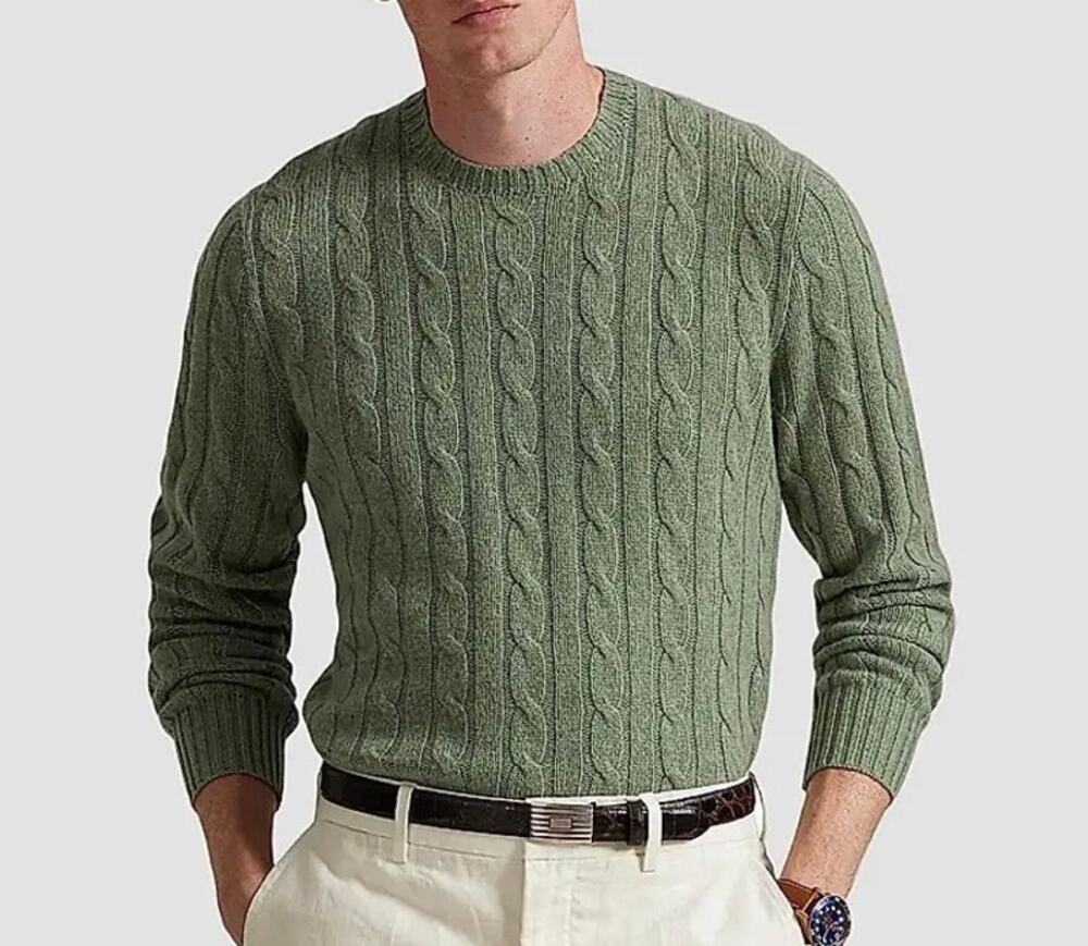 Polo Ralph Lauren  Cable-Knit Cashmere Crewneck Sweater Green Heather Men's XL